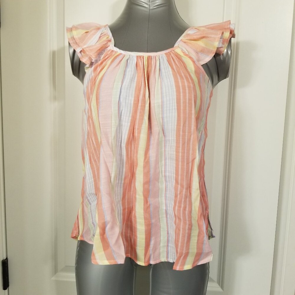 Striped Ruffle Sleeve Top with Neck Tie Back